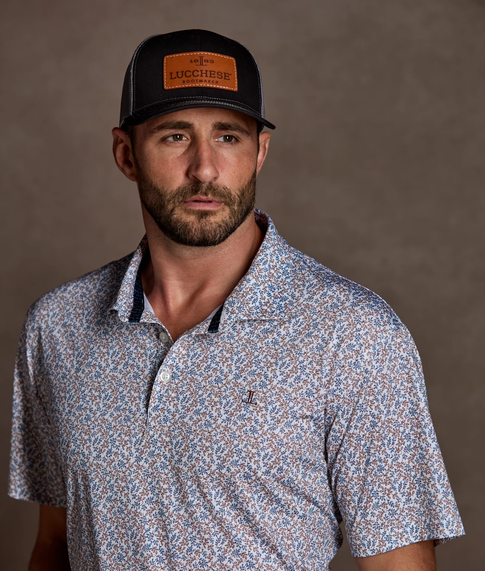 Lucchese Golf Polo :: Brown And Blue Floral - Image 3