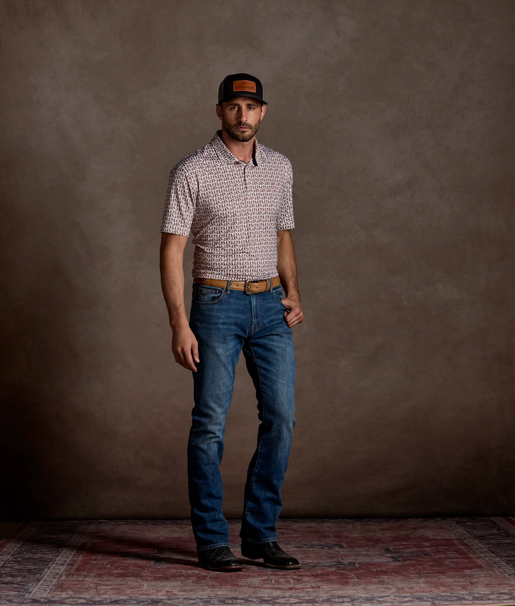 Lucchese Golf Polo :: Barnwood - Image 4
