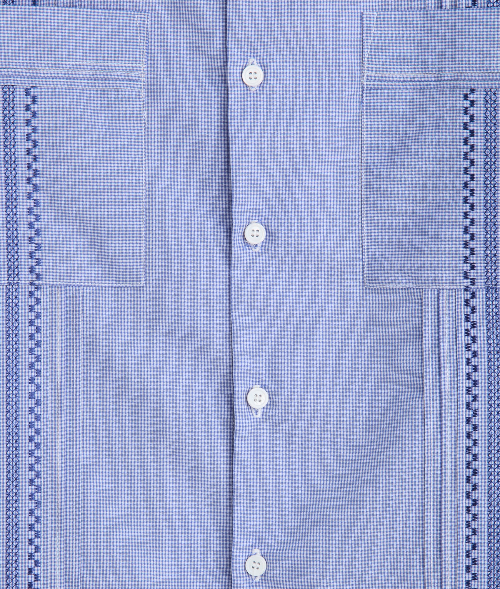 Guayabera Shirt :: Light Blue And White Gingham - Image 10