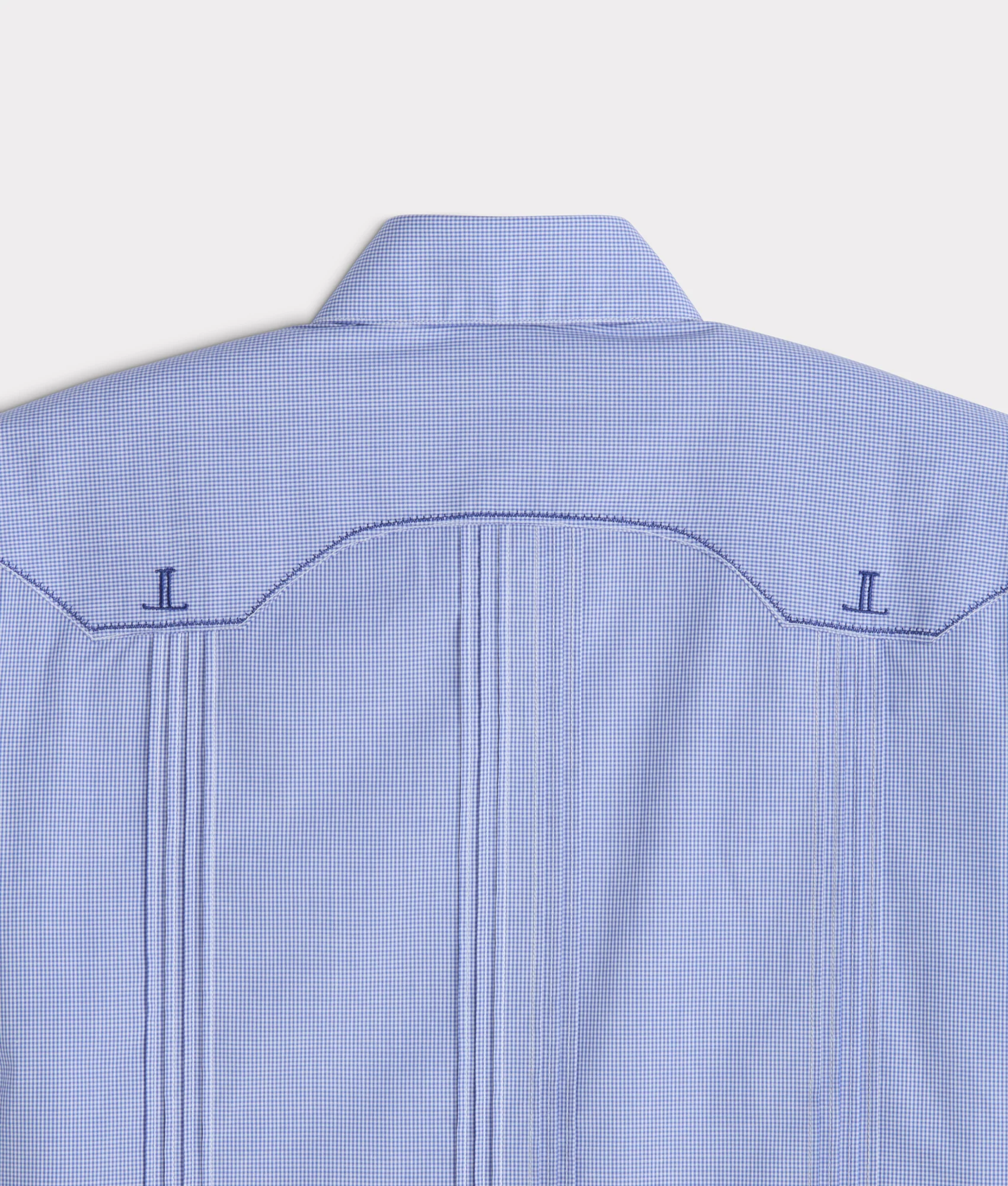 Guayabera Shirt :: Light Blue And White Gingham - Image 6