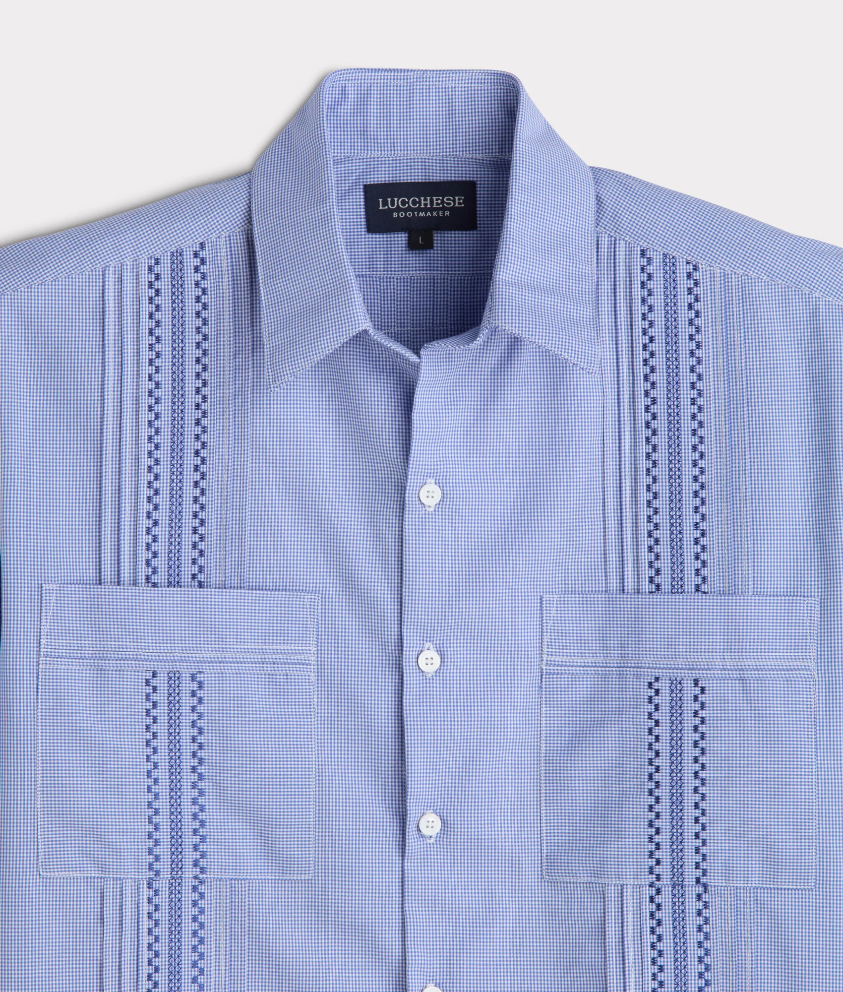 Guayabera Shirt :: Light Blue And White Gingham - Image 8