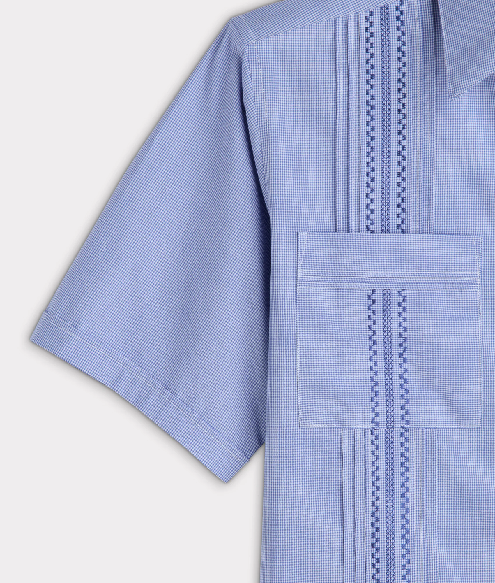 Guayabera Shirt :: Light Blue And White Gingham - Image 9