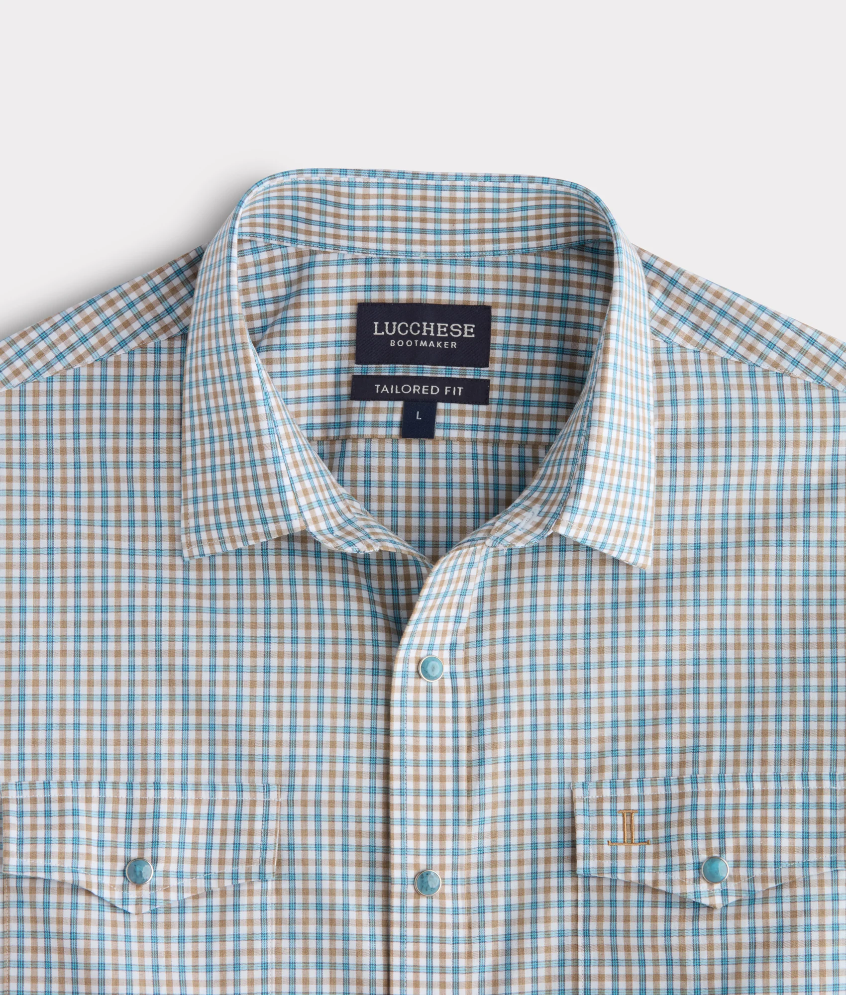 El Paso Tailored Fit :: Tan And Turquoise Check - Image 4