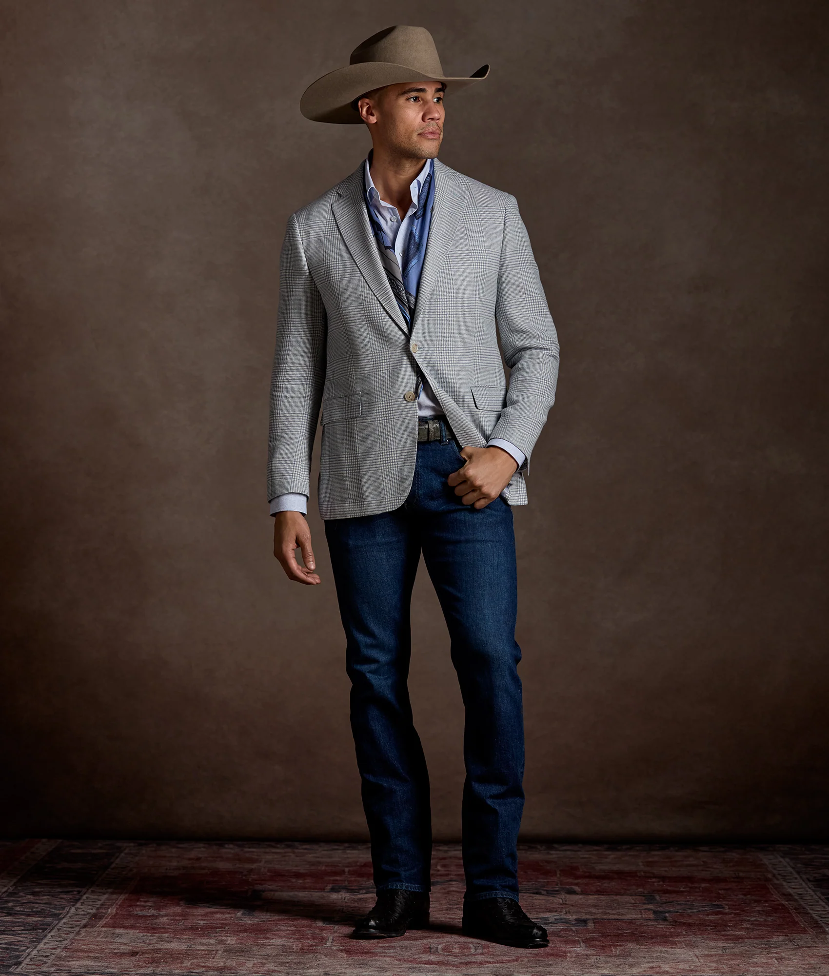 Lucchese Sport Coat :: Cream And Blue - Image 2
