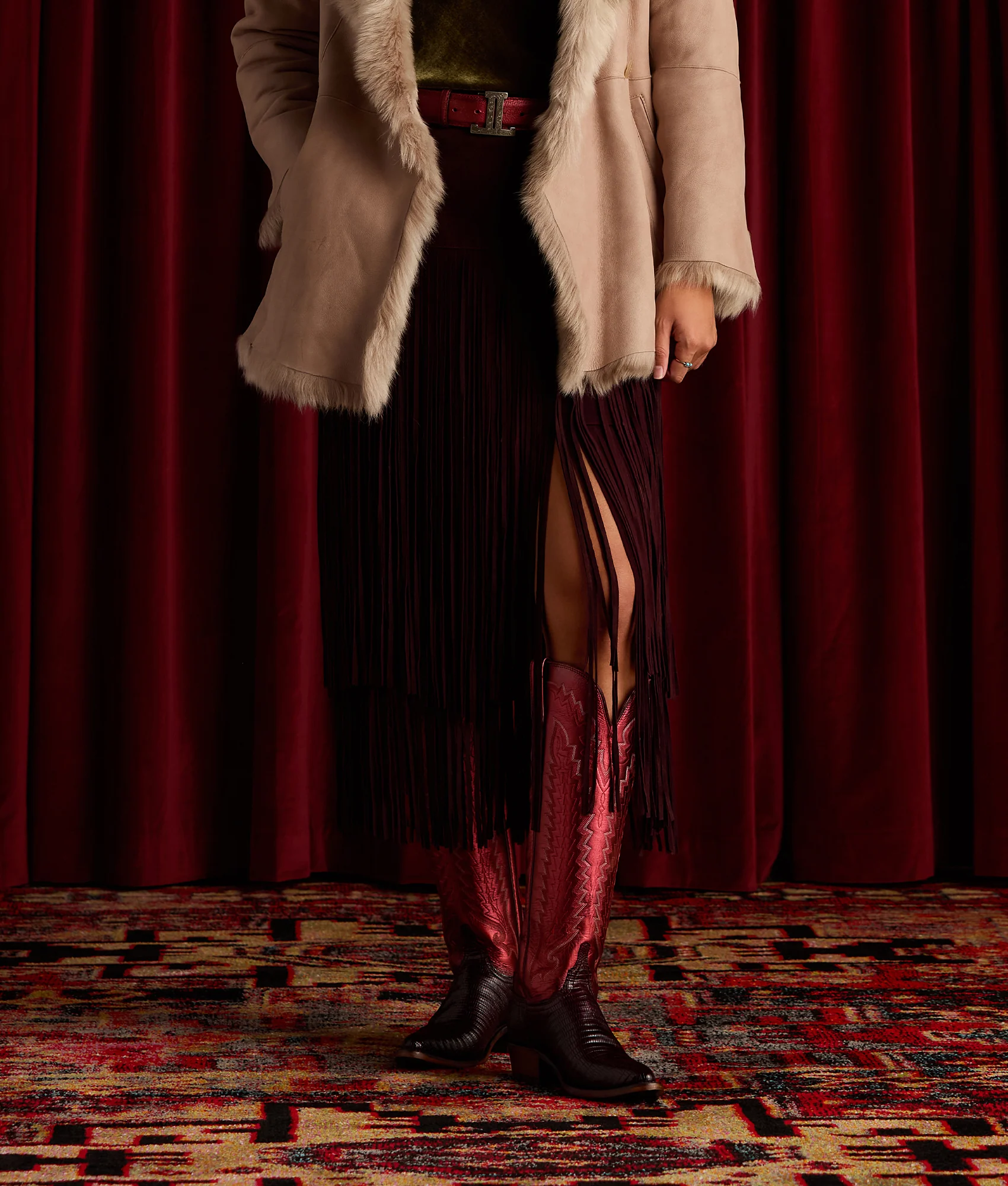 Rhiannon Fringe Skirt :: Black Cherry - Image 7
