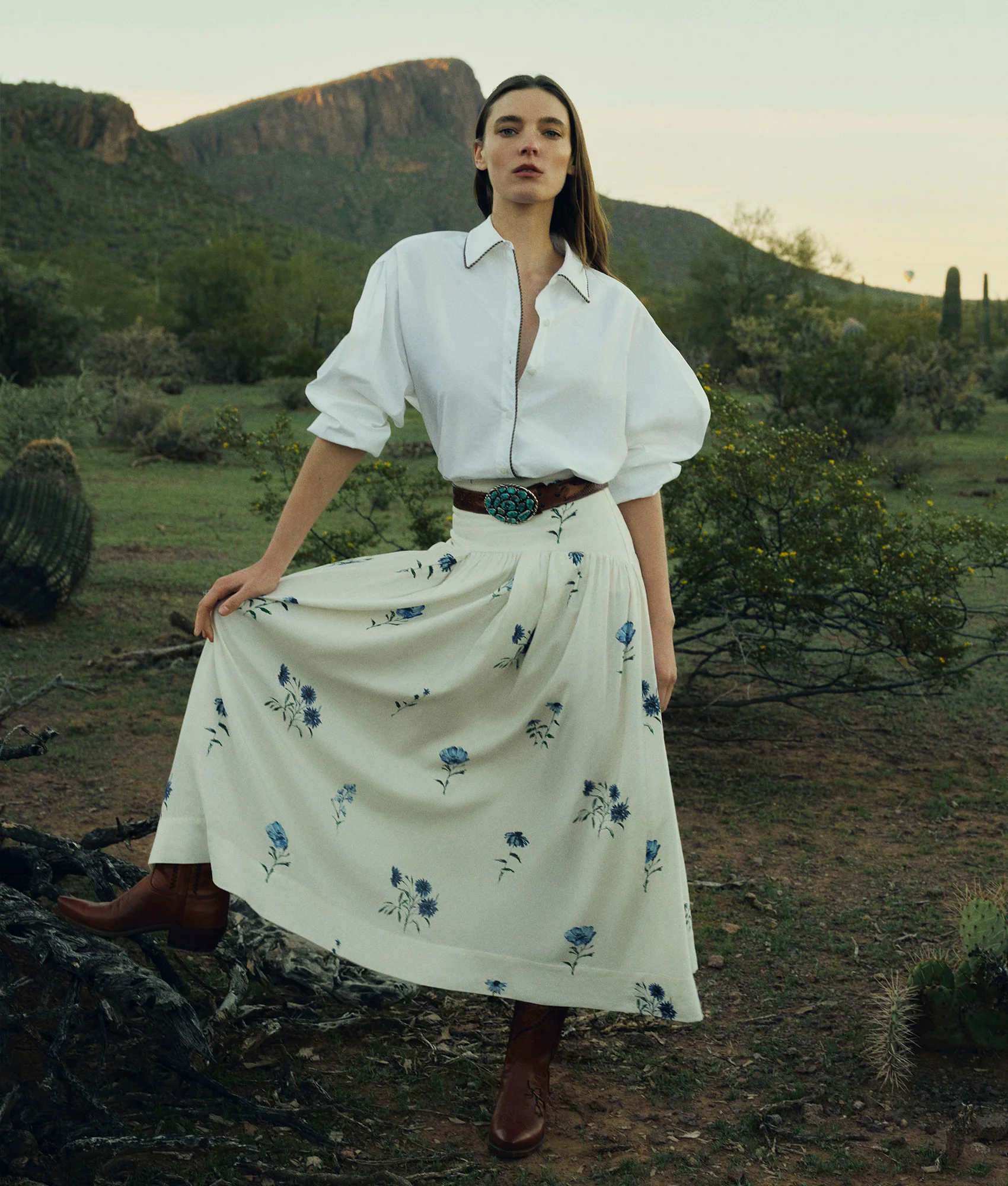 Lela Rose x Lucchese Blue Jay :: Blue + Cream - Image 2