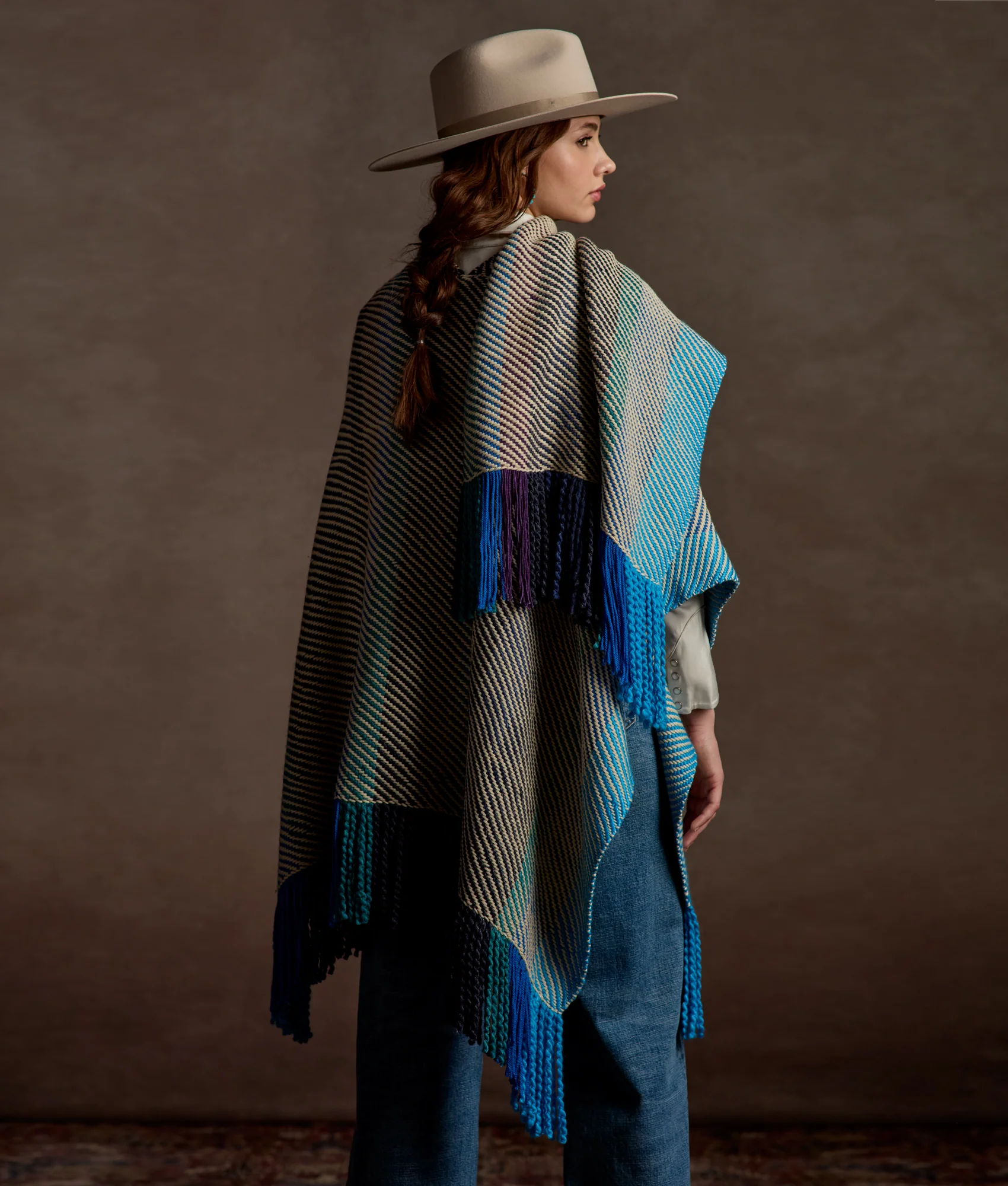 Aline Fringe Cape :: Striped Blue - Image 9