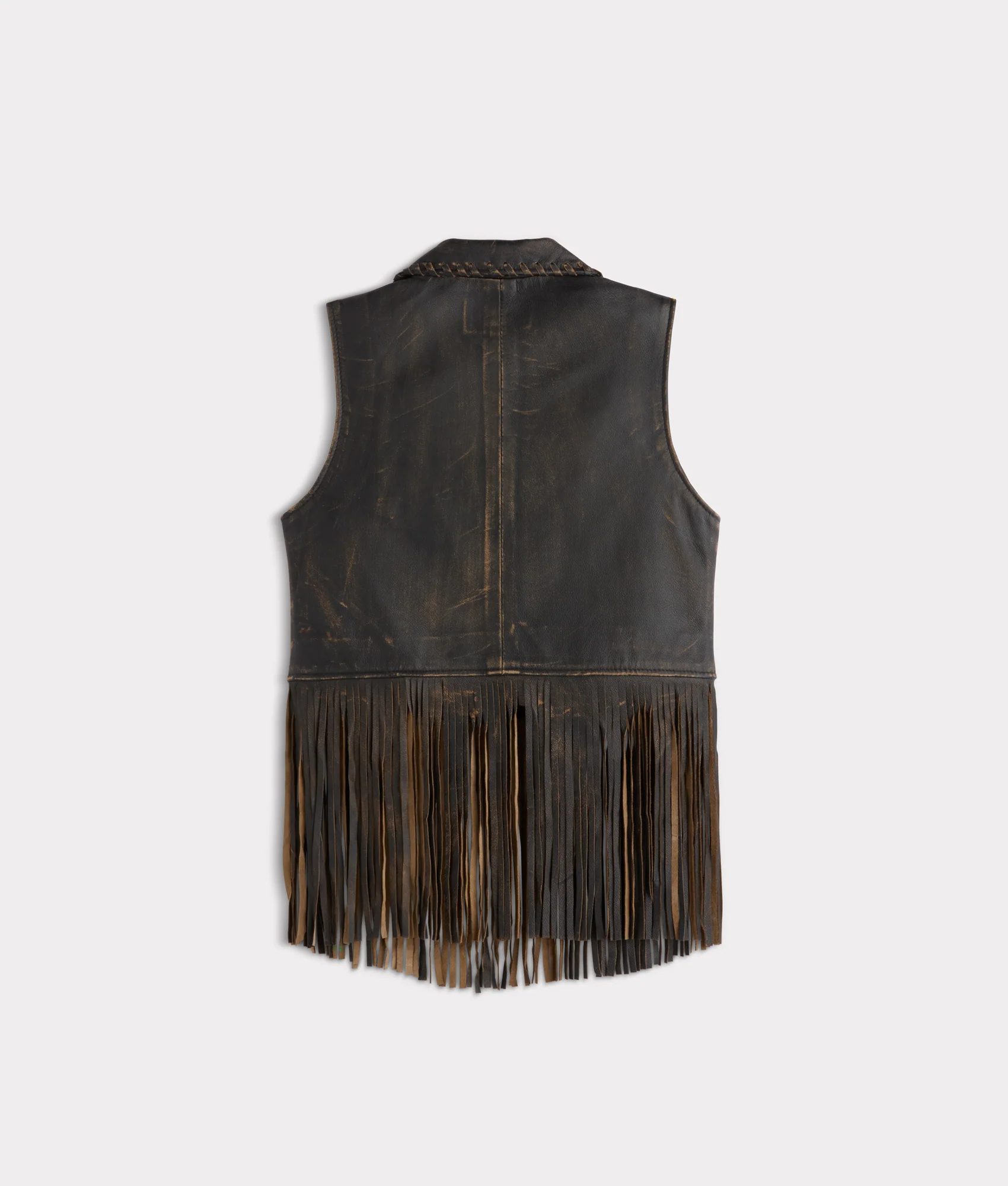 Estelle Distressed Fringe Leather Vest :: Brown - Image 3