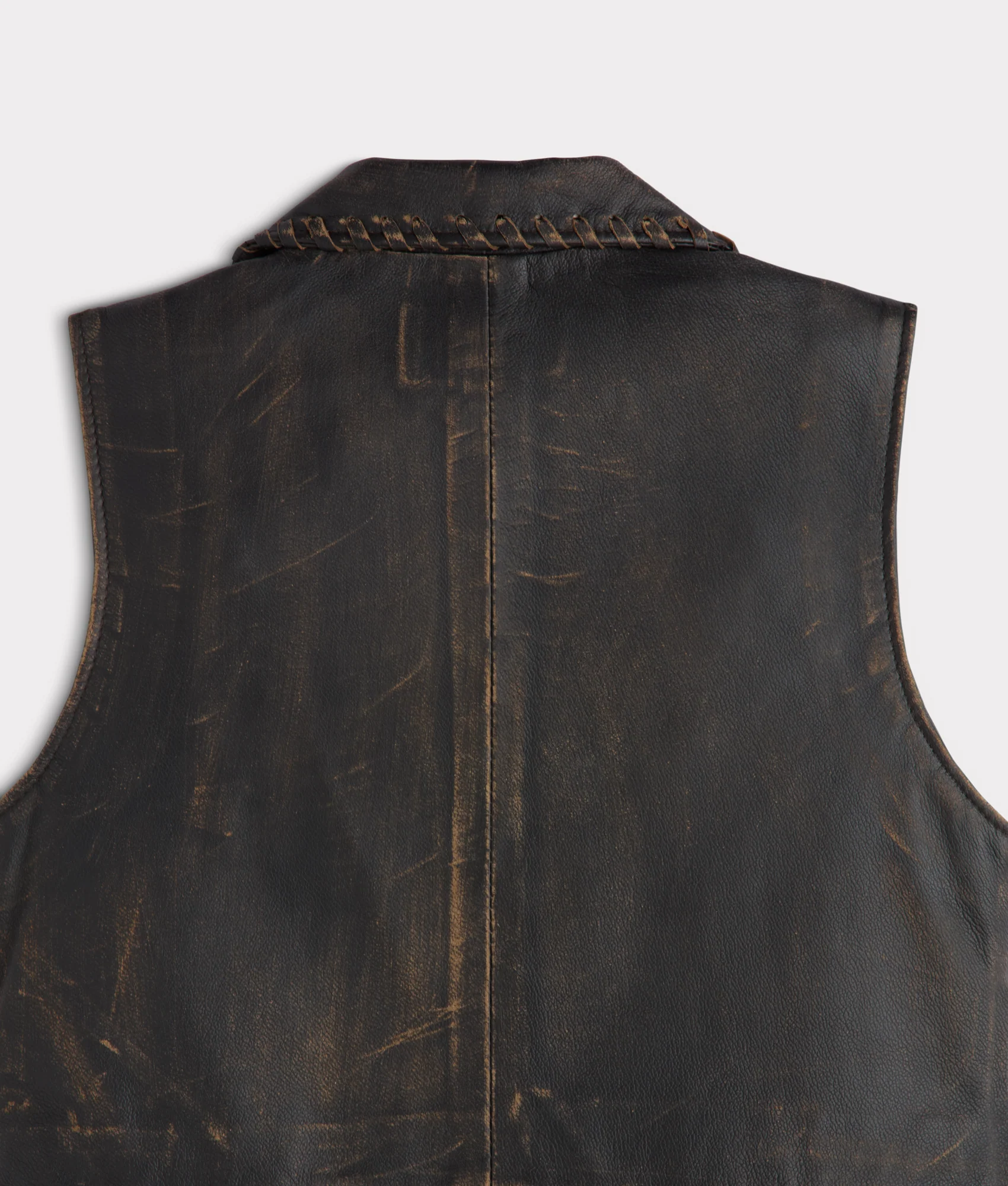 Estelle Distressed Fringe Leather Vest :: Brown - Image 4