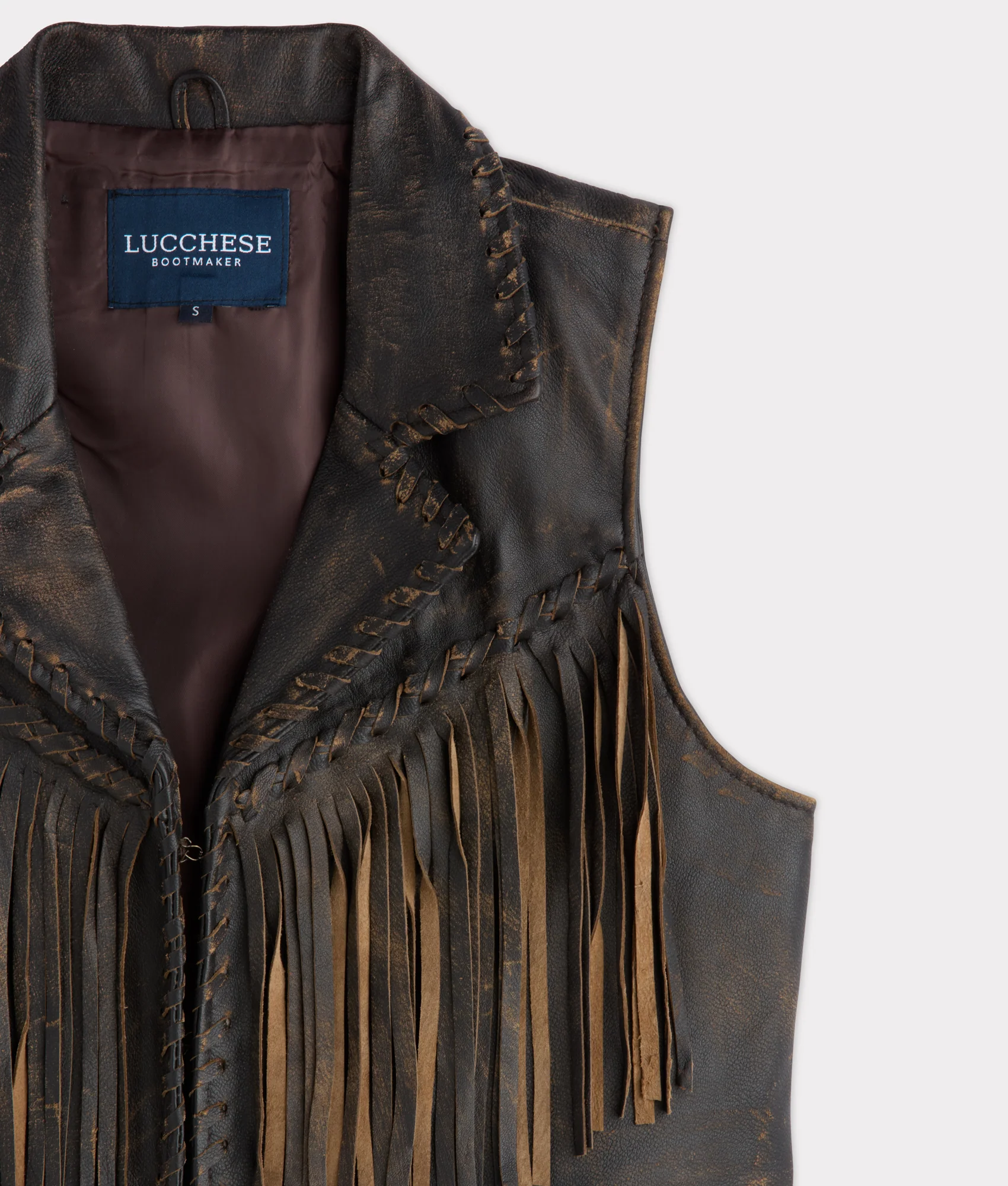 Estelle Distressed Fringe Leather Vest :: Brown - Image 5