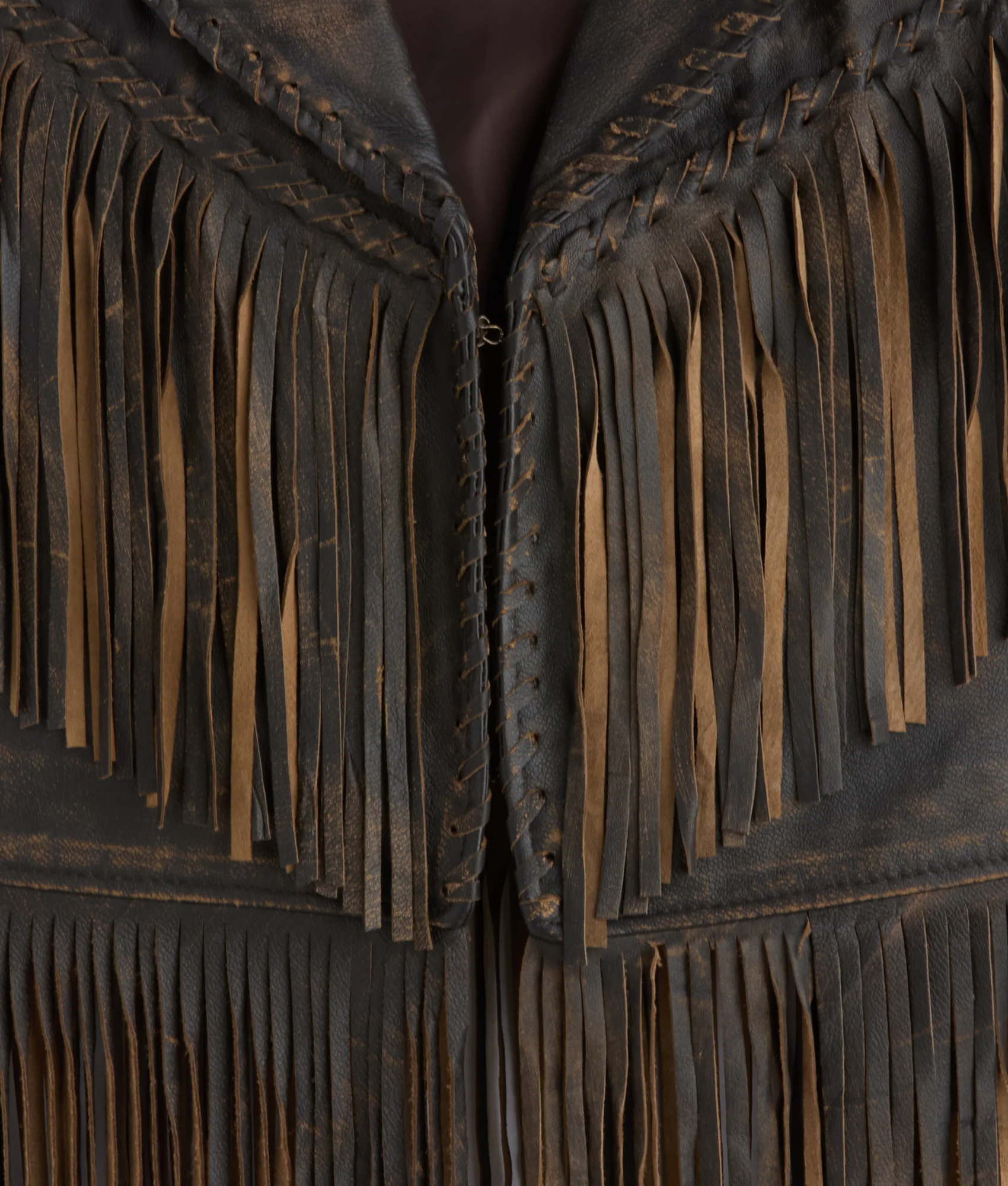 Estelle Distressed Fringe Leather Vest :: Brown - Image 6