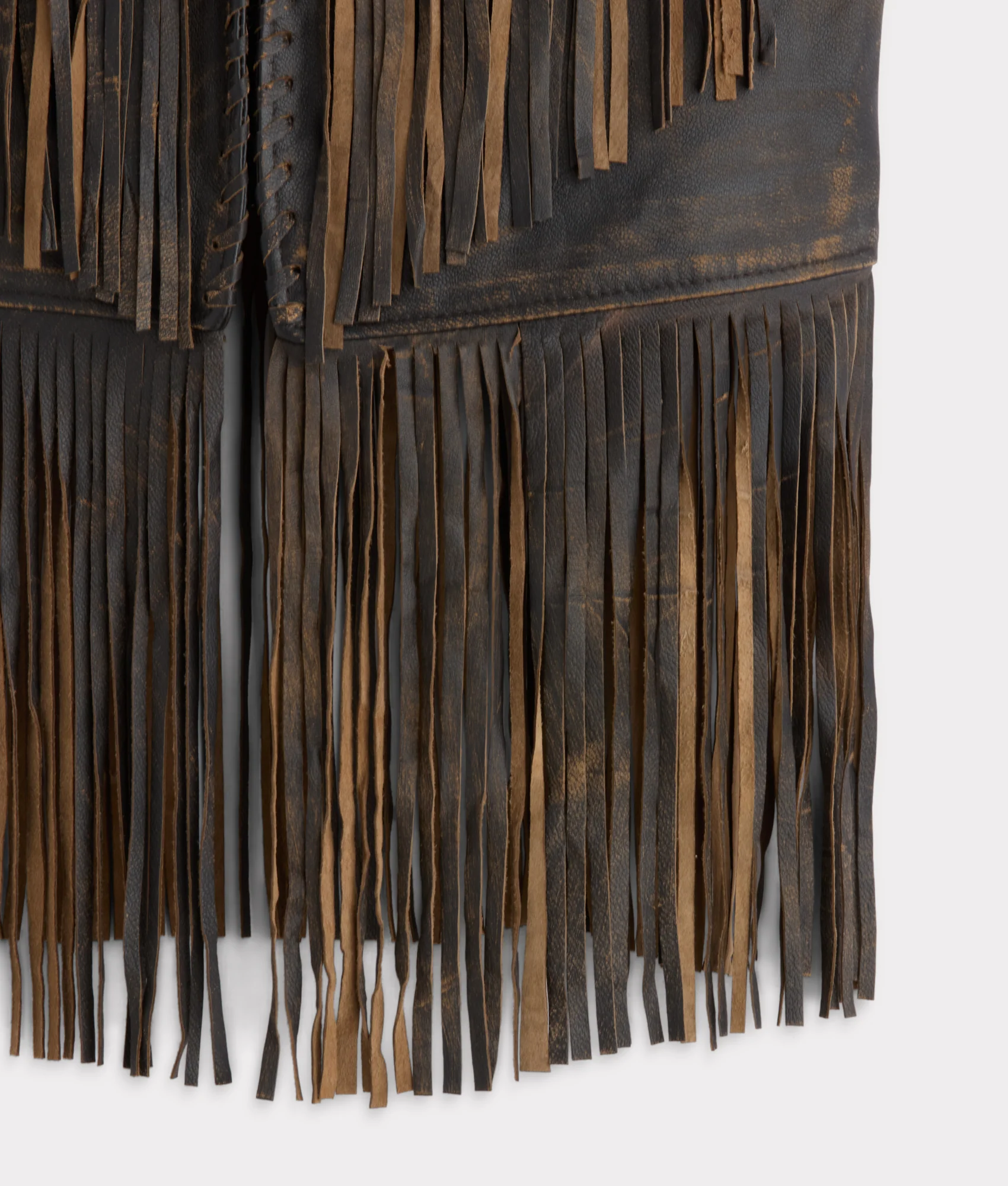 Estelle Distressed Fringe Leather Vest :: Brown - Image 7