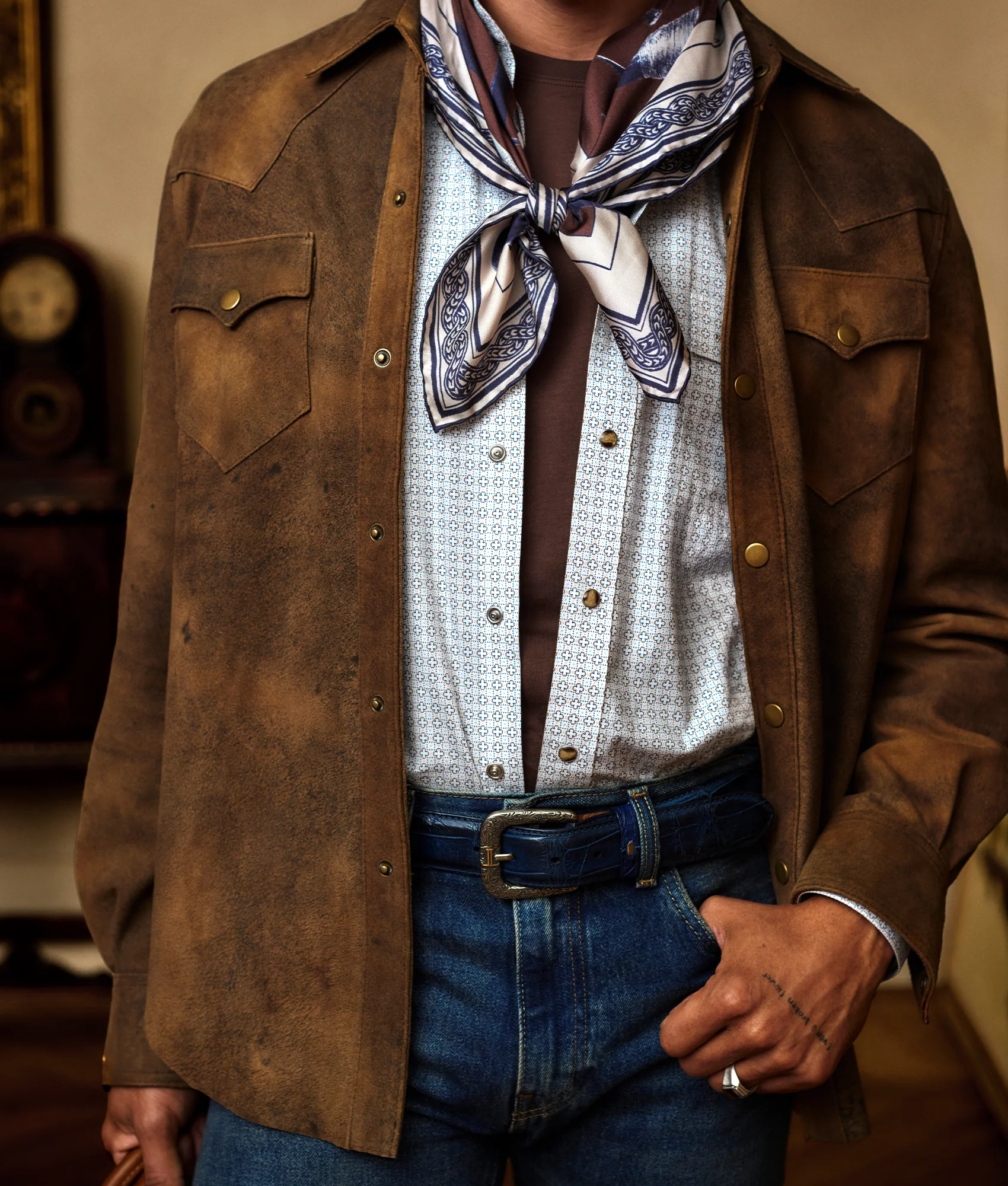 El Paso Cowboy Fit:: Gold/White/Navy Multi - Image 9