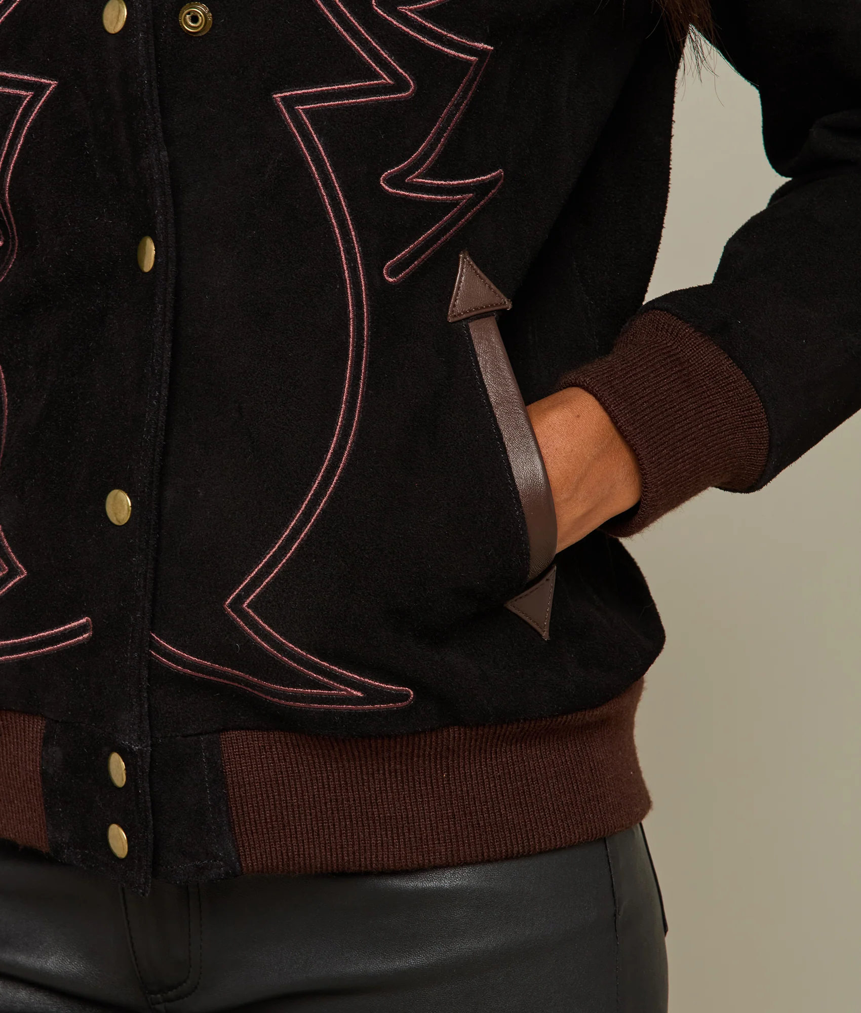 Embroidered Suede Bomber Jacket :: Black - Image 6