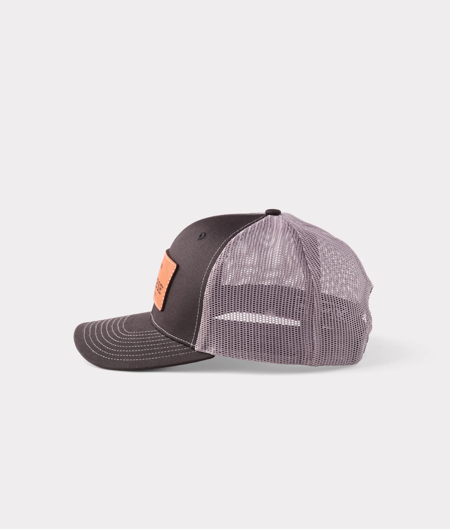 Leather Patch Cap :: Black + Charcoal - Image 3