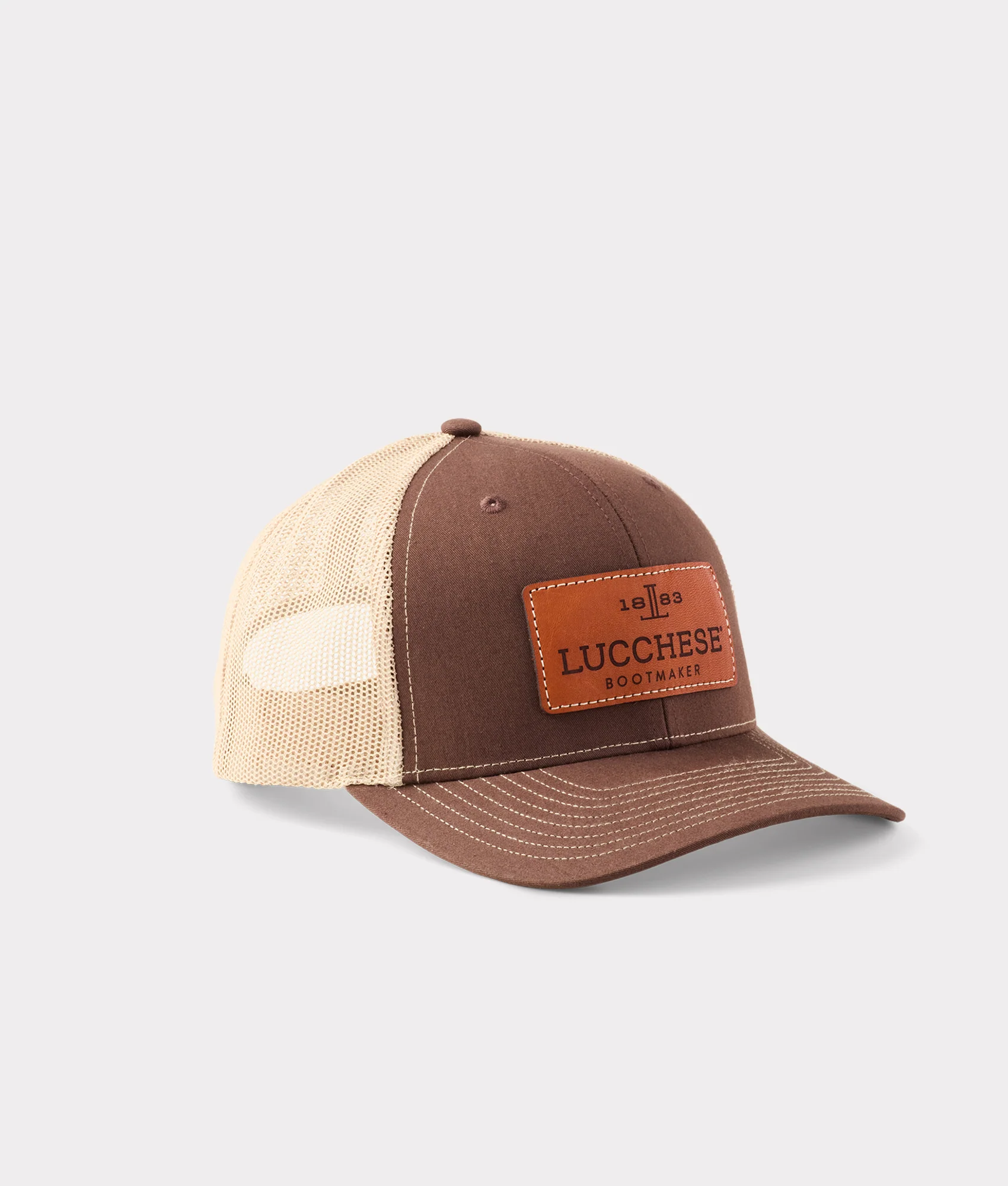 Leather Patch Cap :: Brown + Khaki - Image 3