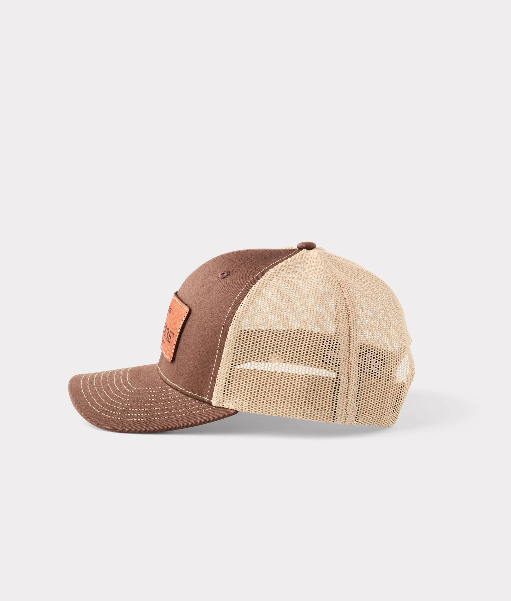 Leather Patch Cap :: Brown + Khaki - Image 4