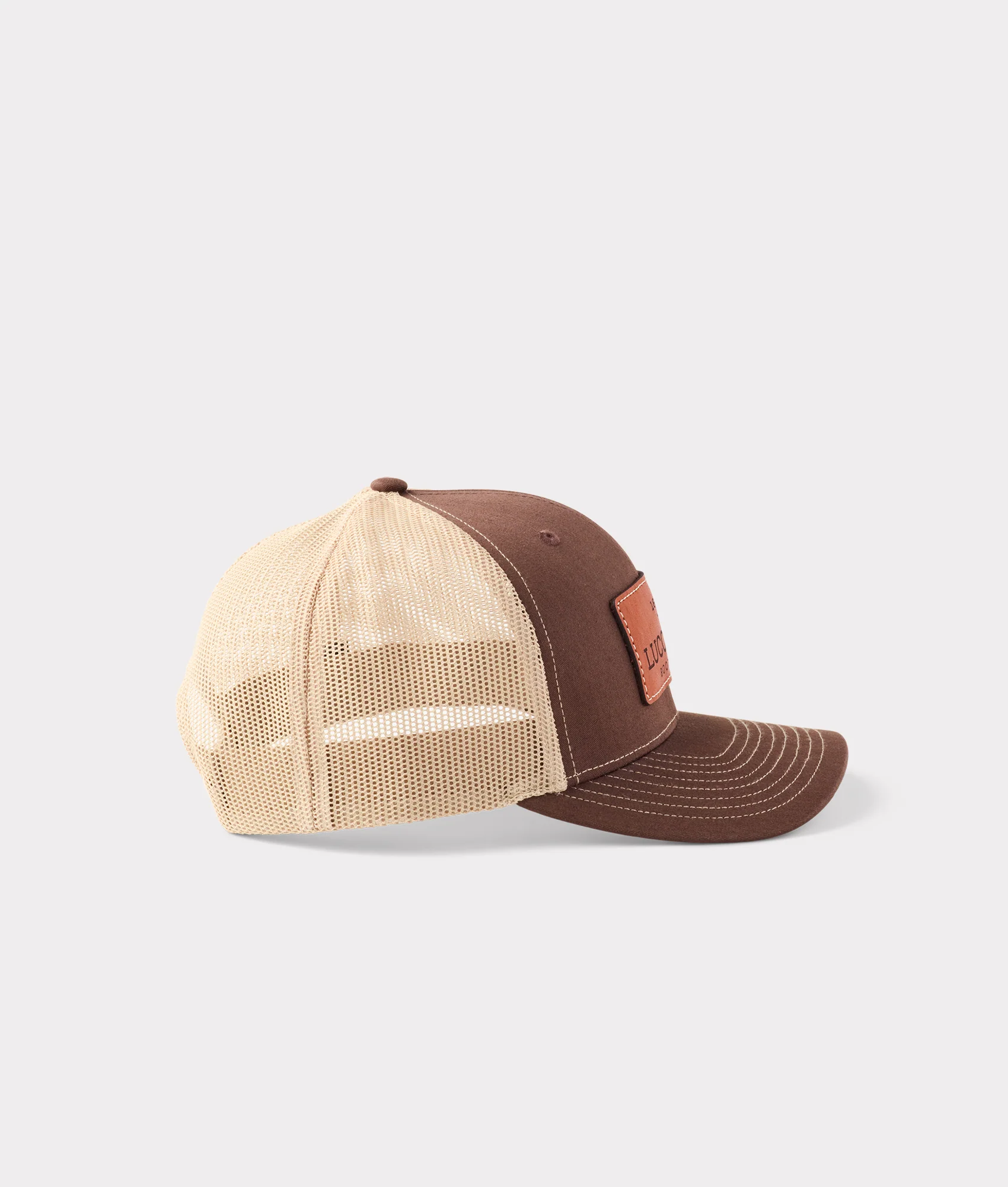 Leather Patch Cap :: Brown + Khaki - Image 5