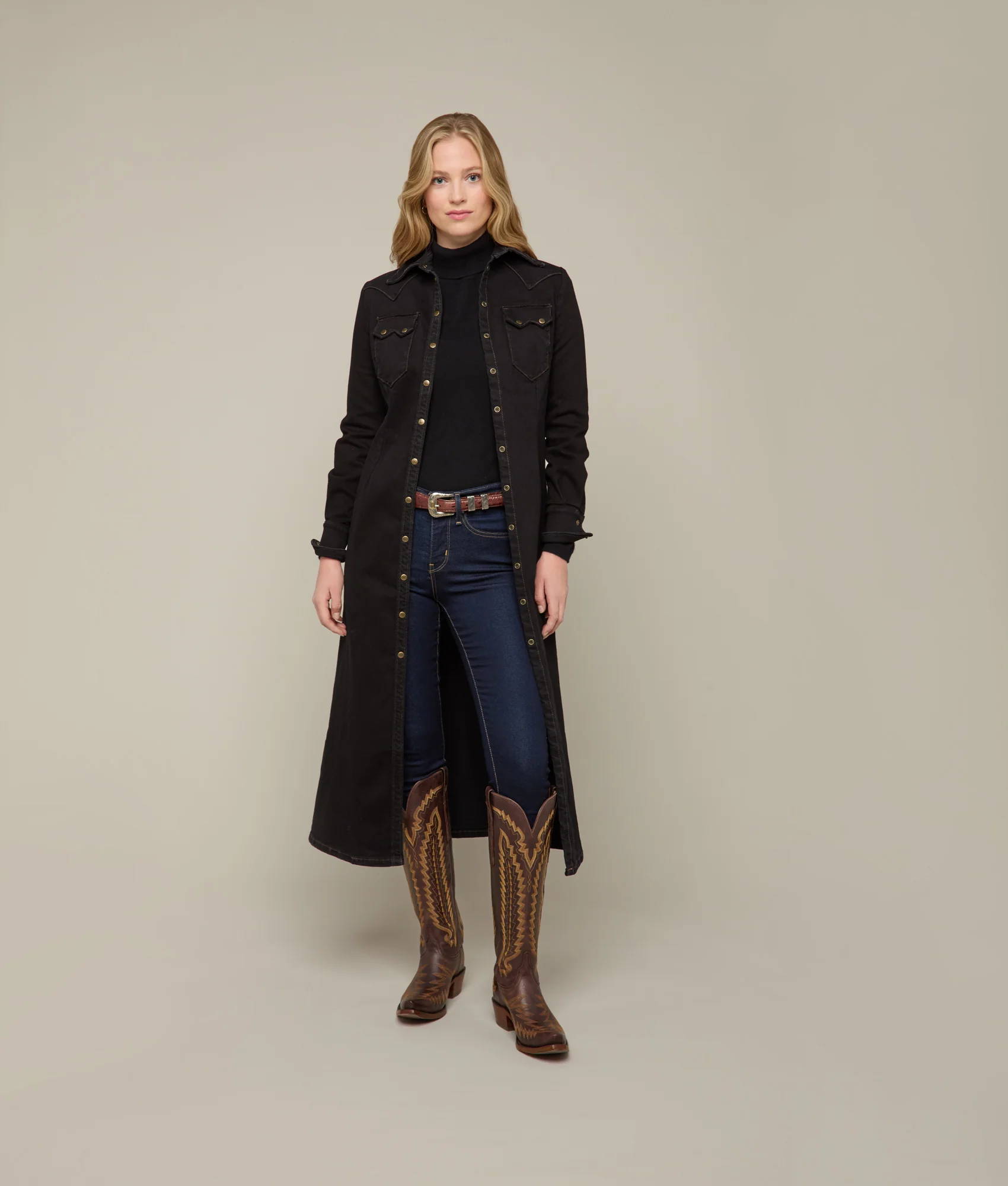 Long Denim Duster :: Black Denim - Image 6