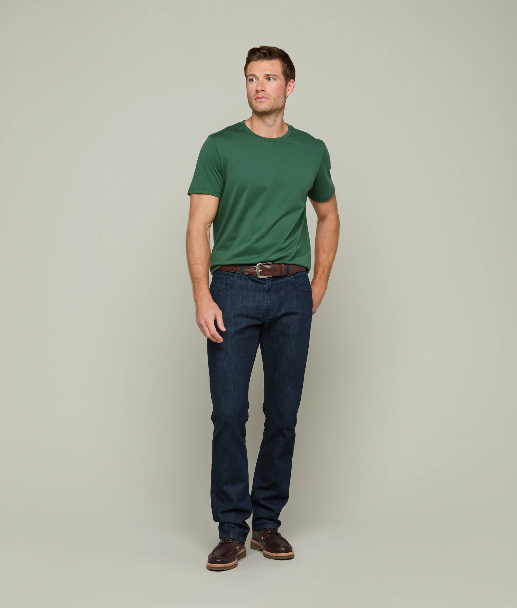 Lucchese Crew Neck Tee :: Loden Green - Image 5