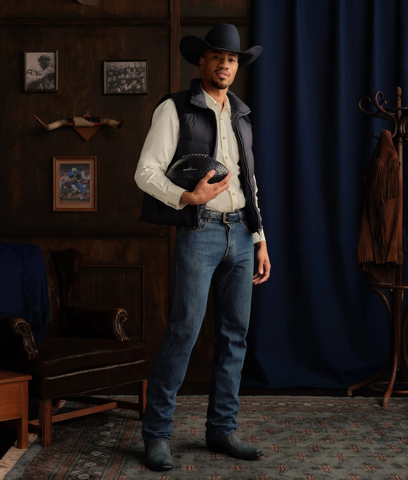 Lucchese Ostrich Football :: Navy - Image 5