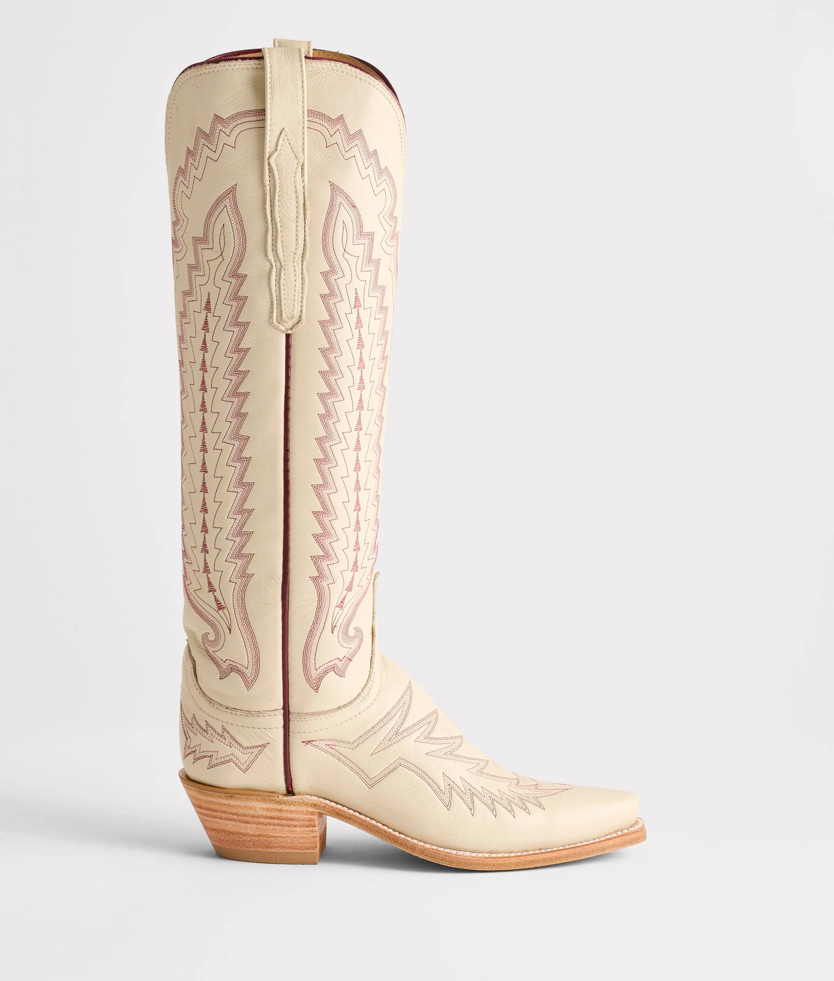 Priscilla :: Glitz Cream W/ Maroon Stitching