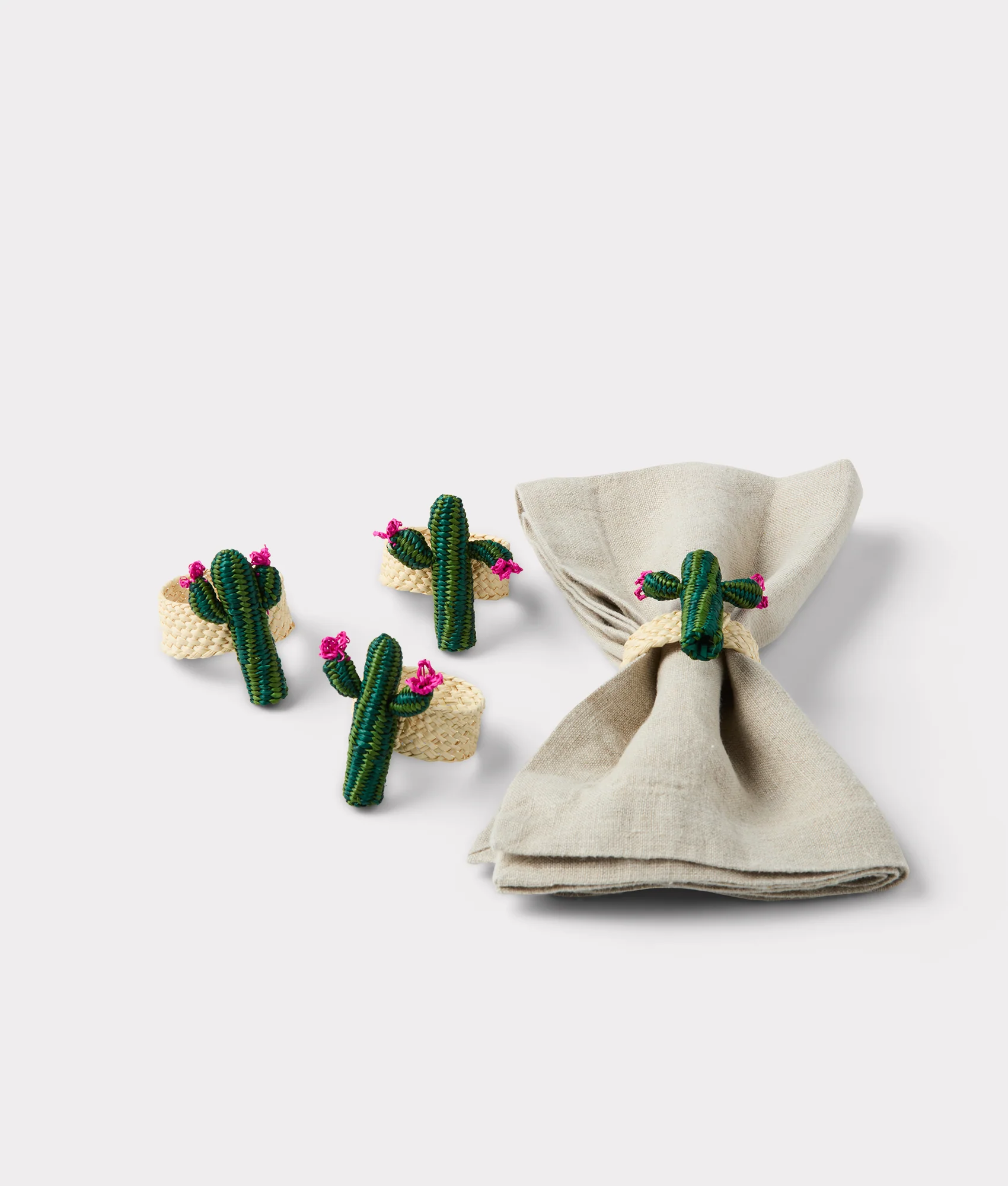 Cactus Flower Napkin Rings - Set of Four :: Green - Image 2