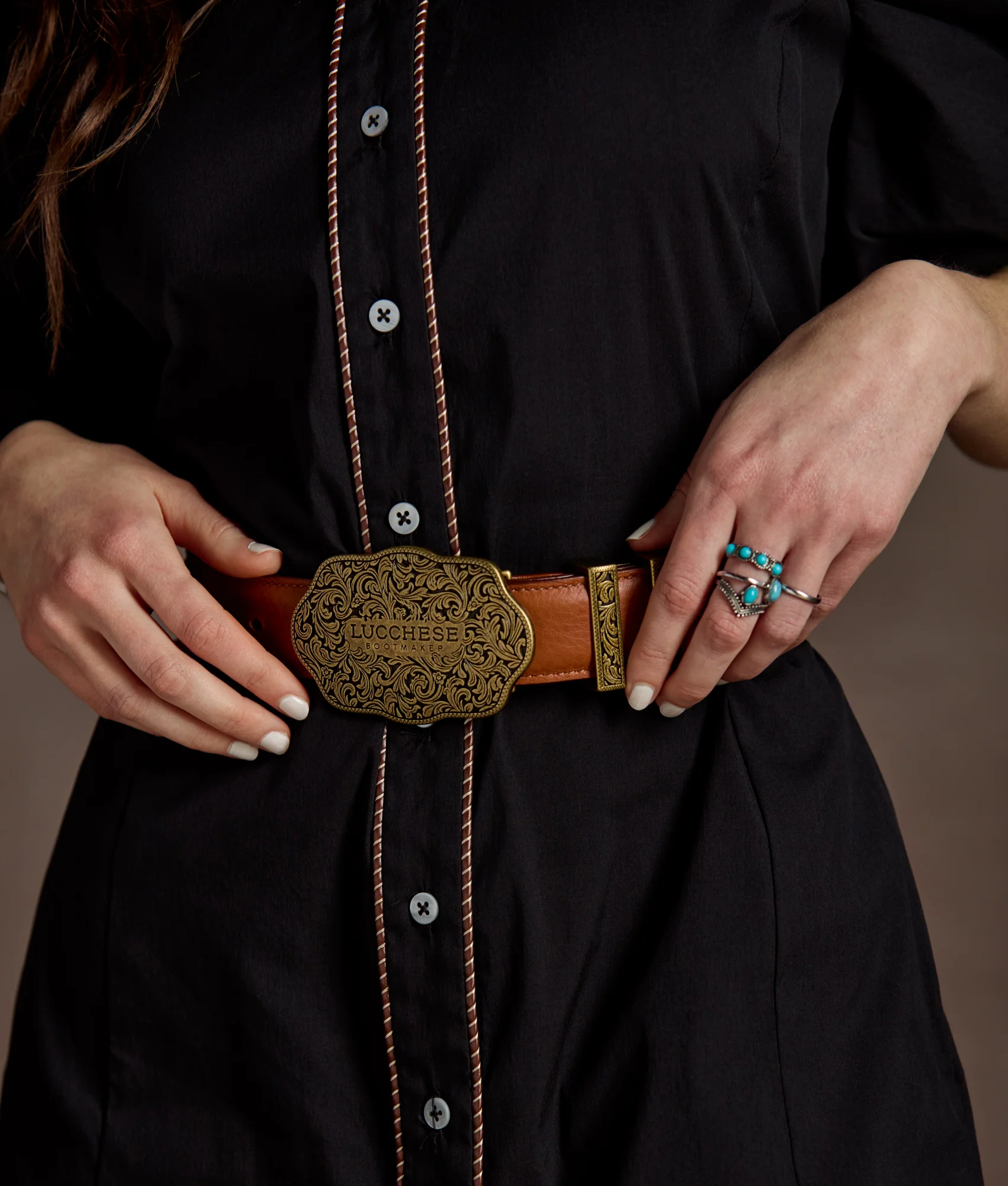 Filigree Trophy Buckle Belt :: Whiskey - Image 3